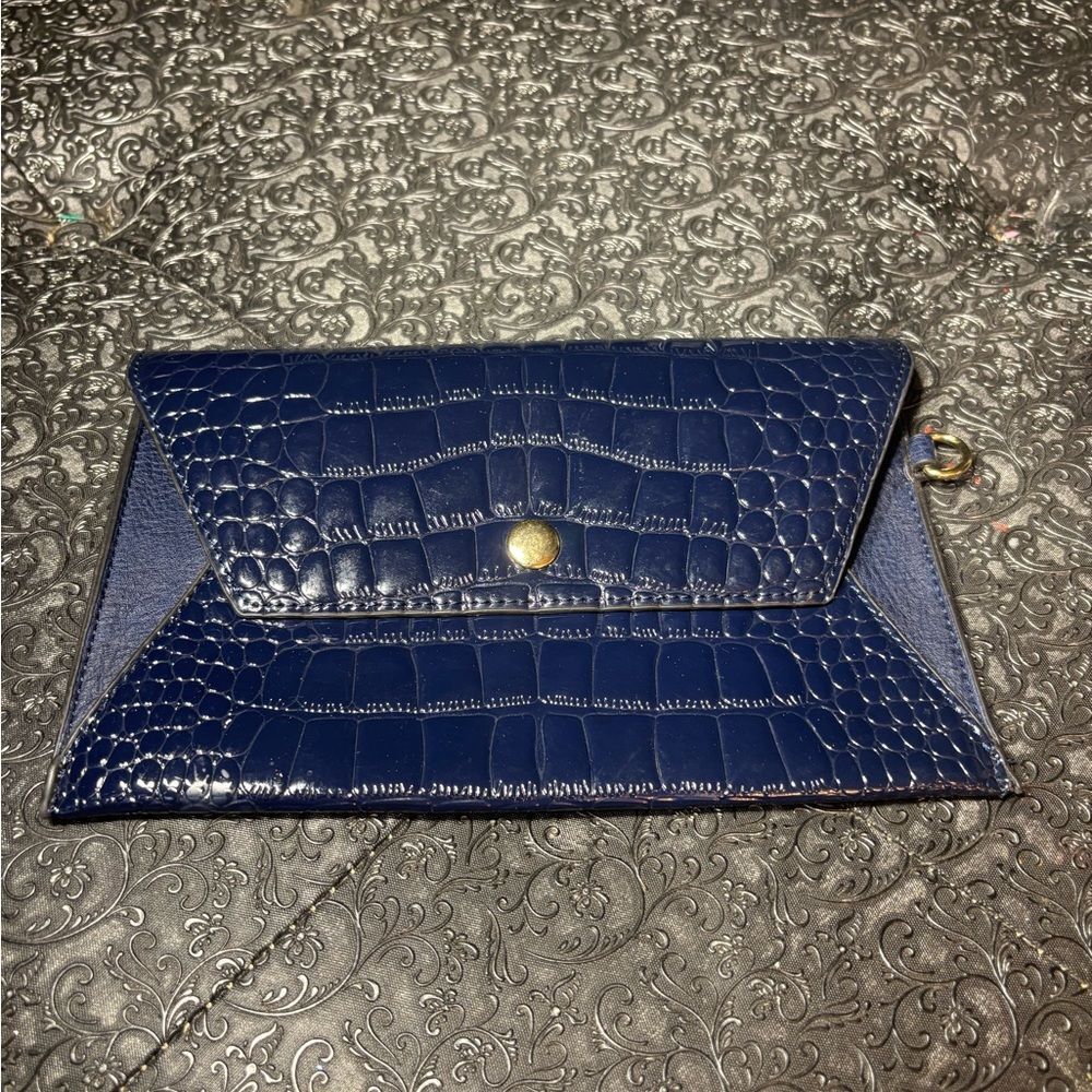 Navy Croc-Embossed Envelope Clutch NWOT